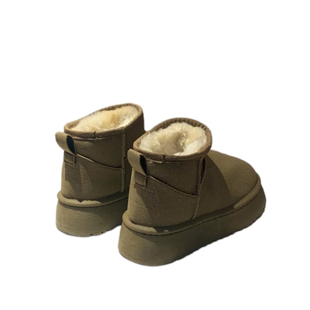 Women’s Ultra Mini Platform Faux Fur Lined Waterproof Boots in Olive Green - Picture 2 of 6